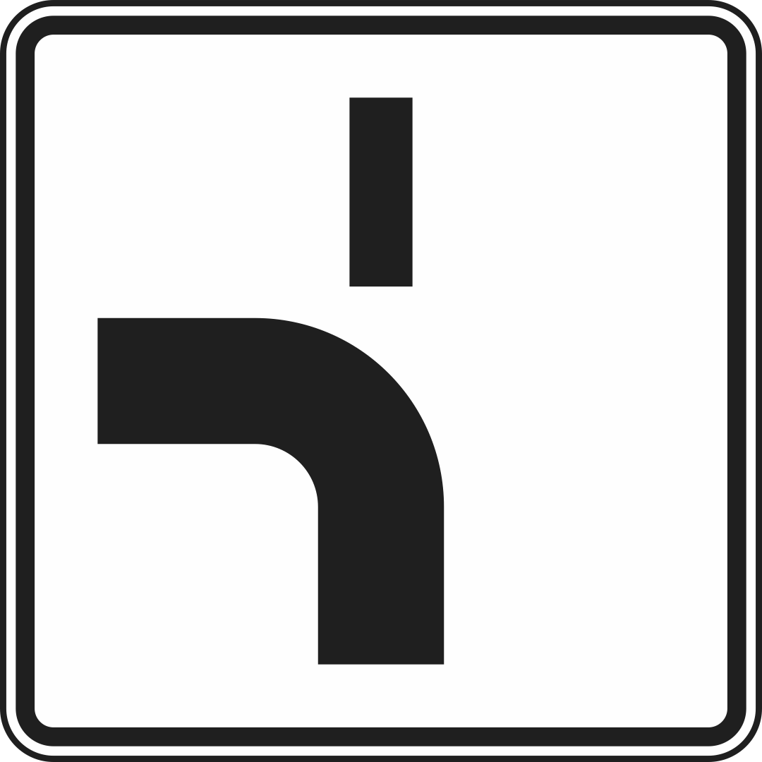 Verlauf der Vorfahrtstraße an Einmündungen von unten nach links, Einmündung von oben Verlauf der Vorfahrtstraße an Einmündungen von unten nach links, Einmündung von oben
