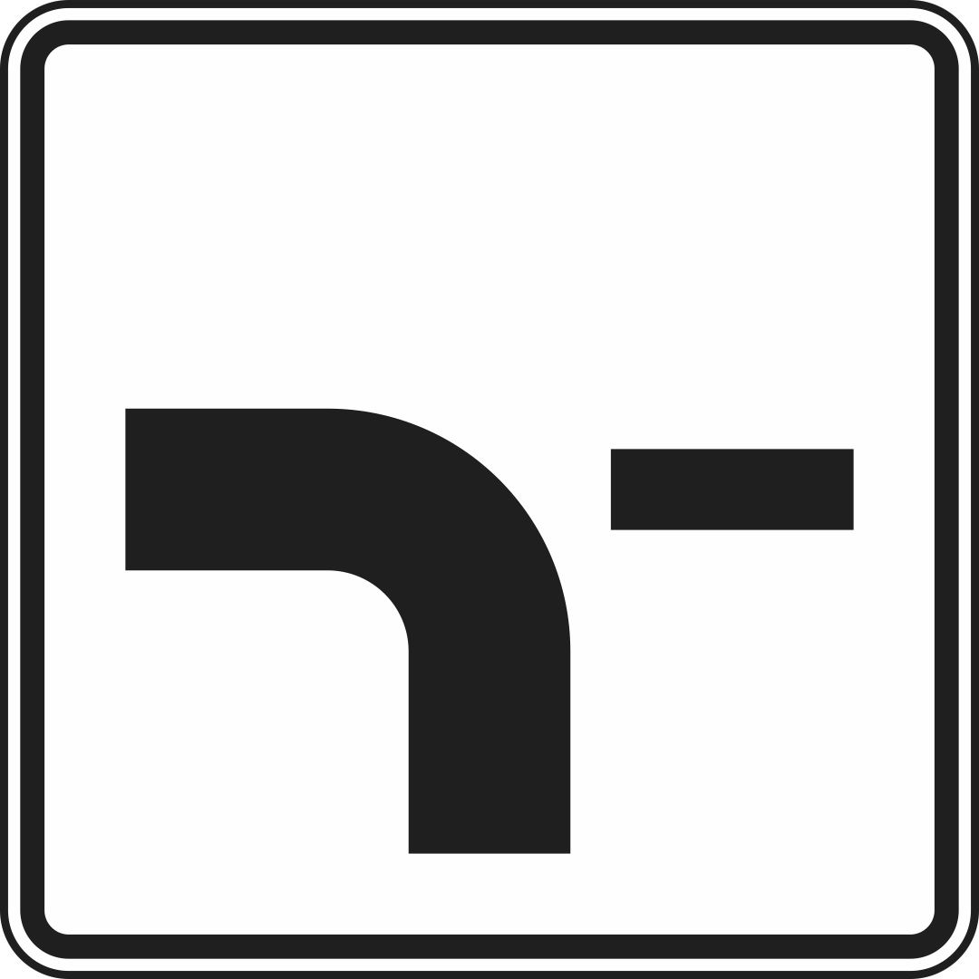 Verlauf der Vorfahrtstraße an Einmündungen von unten nach links, Einmündung von rechts Verlauf der Vorfahrtstraße an Einmündungen von unten nach links, Einmündung von rechts